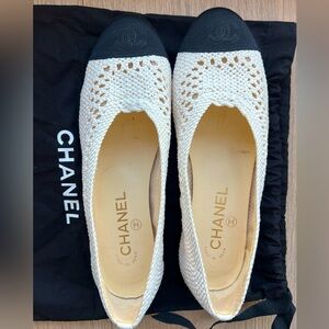 Chanel white crochet ballet flats